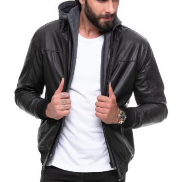 Imagem de JAQUETA DE COURO LEGÍTIMO MASCULINA 775 COM CAPUZ RIBANA