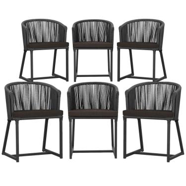 Imagem de 6 Cadeiras De Jantar área Noronha Preta E9 Trama  Preto