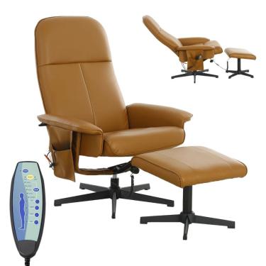 Imagem de Poltrona Reclinável Massageadora Aquecimento Apoio Pés Cadeira Papai Relaxante Caramelo Importway