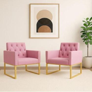 Imagem de Kit 2 Poltronas Decorativas Para Estúdio E Salão Base Metal - Móveis M