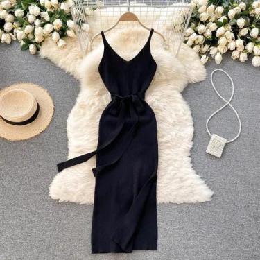 Imagem de Vestido Preto Sem Mangas Com Fenda Para Mulheres, Verão 2024, Sexy, Bo