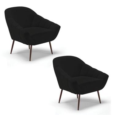 Imagem de Kit 02 Poltronas Linho Preto A79 Pés Palito Ferro