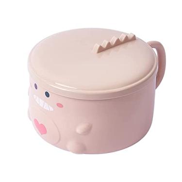 Imagem de tigelas de sopa tigela multiuso para casa para escola em casa(Pink), Tigela de macarrão de dinossauro dos desenhos animados tigela interna de aço inoxidável com alça e tampa,