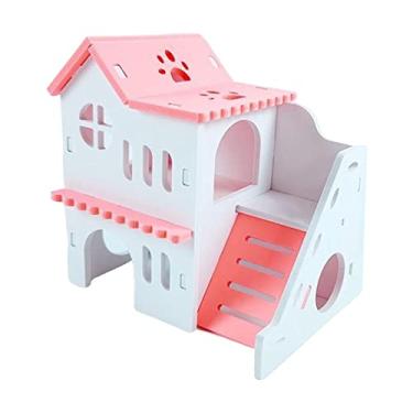 Imagem de IEUDNS Hamster House Habitats de madeira Decoração esconderijo de animais com placa de para rato chinchila camundongo, ROSA