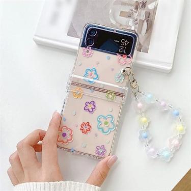 Imagem de Lindas miçangas com pingente flor pintura dobradiça capa de telefone para Samsung Galaxy Z Flip 4 3 Z Flip3 Flip4 5G Capa protetora rígida transparente, Z6, para Z Flip 3