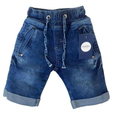 Imagem de Bermuda Jeans Com Cordão Menino Infantil Juvenil Com Elastano Tam 4 A