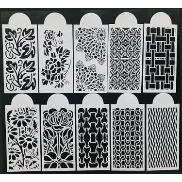Imagem de Alinacutle 10 modelos de pintura de estênceis de plástico reutilizáveis, modelos de estêncil para scrapbook, biscoitos, azulejos, móveis, decoração de piso, desenho, artesanato, faça você mesmo