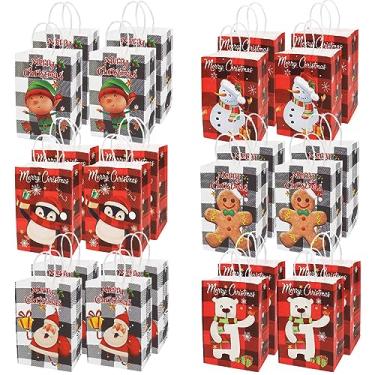 Imagem de Aviski 24 peças de sacos de presente de Natal sortidos, sacos de papel kraft de Natal com alças, sacos de presentes de Natal com estampas de Natal para embrulho de presente de Natal, suprimentos de