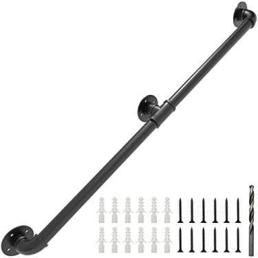 Imagem de PNBO Corrimão de Escada Industrial de 210 cm, de 1,25 Polegadas de Diâmetro, em Ferro Forjado e Tubo Galvanizado, Revestido em Pó Preto, para Escadas Internas e Externas