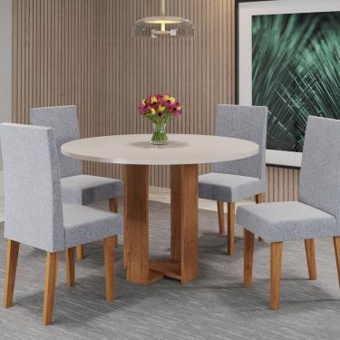 Imagem de Mesa de Jantar Chiara Redonda 90x90cm com 4 Cadeiras Venus Mel/Blonde/Inox