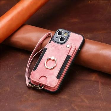 Imagem de Capa de telefone de couro com suporte de anel para XiaoMi 13T 12 12T 11T Pro POCO X5 X3 NFC M3 M5 F3 F5 Capa com alça para cartão carteira RFID, rosa, para XiaoMi 11 Lite