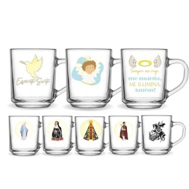 Imagem de Kit 3 Canecas De Café 255ml Gospel Vidro Santos Católico Lembrancinha Personalizada Artigo Religioso Presente Sagrado Igreja Gospel Refrigerante Bebidas (Anjo Da Guarda)