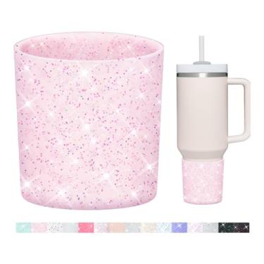 Imagem de WUQID Bota de silicone superior com glitter compatível com Stanley Quencher H2.0 1,134 g 850.5 g 590.0 g e IceFlow Flip 850.5 g 567.0 g, copo antiderrapante capa de manga inferior