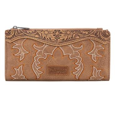 Imagem de Wrangler Carteiras de pulso ocidentais para mulheres floral trabalhadas carteira feminina bolsa de ponto de bota, B-bota-cáqui, Medium