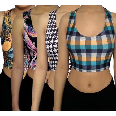 Imagem de Kit 4 Tops Femininos Regata Justos Estampas Sortidas Suplex PP ao Plus