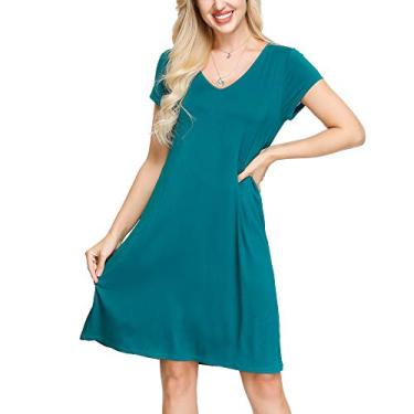 Imagem de INK+IVY Camiseta feminina de manga curta com bolsos largos, rayon elastano swing maxi vestidos para roupas casuais de verão, Verde, PP