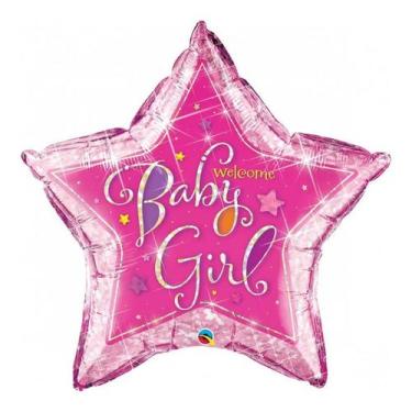 Imagem de Balão de Festa Microfoil 36" 91cm - Estrela Welcome Baby Girl Rosa - 1