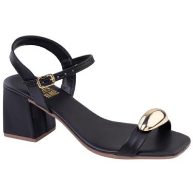 Imagem de Sandália Via Angel com Salto Médio Quadrado, Detalhes em Dourado, 8602 (Preto, BR, Adulto, Numérico, 36)