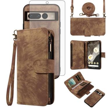 Imagem de Asuwish Capa de celular para Google Pixel 7 Pro 5G com zíper carteira de celular com protetor de tela de vidro temperado alça transversal flip suporte para cartão de crédito Pixel7Pro Pixel7 XL Seven