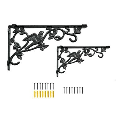 Imagem de Suportes decorativos de prateleira de pássaros de 30,5 cm, 2 pacotes de suprimentos de prateleira de ferro fundido, 30,5 x 16,5 cm, cornola preta antiga, parafusos âncora incluída