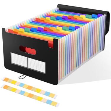 Imagem de SAYEEC 24 bolsos organizador de arquivos sanfonado expansível grande capacidade pasta de documentos A4 tamanho carta carteira de papel portátil para mesa com abas coloridas e etiquetas para