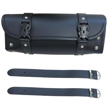 Imagem de traderplus Bolsa de rolo de ferramentas para motocicleta, bolsa de guiador, alforjes, couro PU, bolsa universal para armazenamento de guidão, bolsa de rolo de motociclista