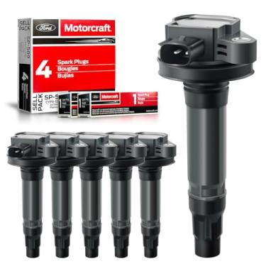 Imagem de MAS conjunto de 6 pacotes de bobinas de ignição e 6 peças de vela de ignição de platina motorcraft sp589 compatível com lincoln mks mkt mkx mkz ford edge flex fusion taurus 3.7 3.5 v6 substituição p