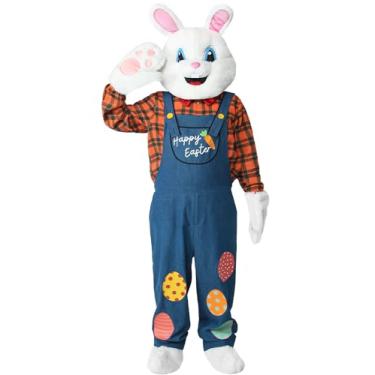 Imagem de Aotiooy Easter Bunny Costume for Adult, Deluxe Rabbit Plush Mascot Costume Outfit with Head Plaid Shirt & Overall Party Suit Onesie