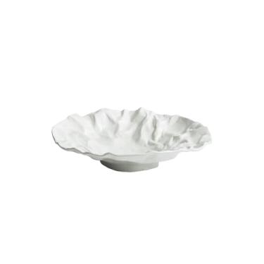 Imagem de Prato de prato profundo plissado criativo e personalizado, prato de cerâmica para salada ocidental japonesa - 23 cm de tecido plissado prato fundo branco