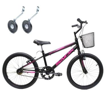 Imagem de Bicicleta Aro 20 Infantil Saidx Premium Bike Freios V Brake Aro em Alumínio Feminina e Masculina Com Rodinhas (Preto e Rosa)