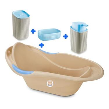 Imagem de Kit Banho Baby Bebê Infantil Banheira Saboneteira Dispenser Porta Algo