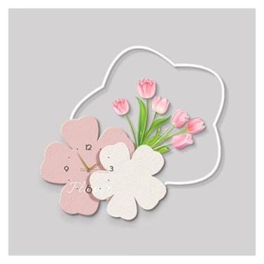 Imagem de Pintura decorativa com relógio Relógio de parede moderno de luxo com flores e luz LED e controle remoto para decoração de casa, quarto, hotel Abajur de parede(Pink,50 * 50cm)