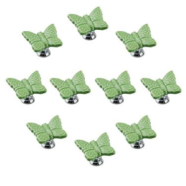 Imagem de Puxadores de porta de cerâmica de porcelana em formato de borboleta azul, 10 peças, puxador de armário de cozinha com furo único - cor doce bebê crianças móveis móveis puxadores decorativos (verde)