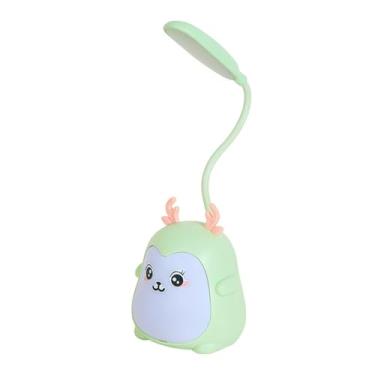 Imagem de Lâmpada de mesa de crianças fofas USB recarregável 3 brilho de nível ajustável Tabela de ganso -ganho luz Adorável desenho animado Design de cabeceira noite para crianças Bedroom (Verde)
