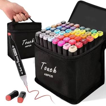 Imagem de Caneta Canetinha Para Colorir Desenho Profissional Permanente Ponta Dupla 48 Unidades Cores Vivas Touch (48 Cores)