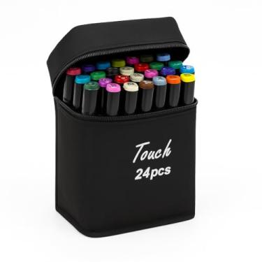 Imagem de Kit Canetinhas Touch Marcadores, 24 Cores, Ponta Dupla 1-6mm, Estojo Organizador com Zíper, Ideal para Desenho Profissional e Escolar