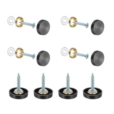 Imagem de YELARXI Parafusos de espelho 304 tampas decorativas de aço inoxidável fixadores de pregos, acabamento escovado de 19 mm adequado para ferragens de publicidade de sinal de espelho (8 peças, preto)