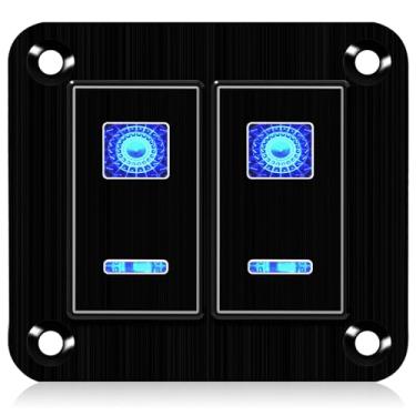 Imagem de xhtechnology Painel De Interruptores Basculantes, 2 Alumínio 12V/24V, 5 Pinos Liga/Desliga, Led Azul, Para Carro, Automóveis, Barcos, Caminhões, Motocicletas, Jipes, Trailers, Utv