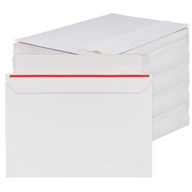 Imagem de SINJEUN Pacote com 200 envelopes rígidos de 9,8 x 16,5 polegadas, envelopes de papelão brancos autoselados de 250 g/m², envelopes planos para arquivos, fotos, fotos, papéis
