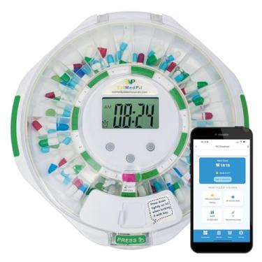 Imagem de Dispensador de comprimidos Bluetooth EziMedPil com alertas de áudio e visuais, configuração SmartLife, até 9 alarmes/diariamente, 9 modelos de dosagem, visor LCD, dispensador de medicamentos com chave