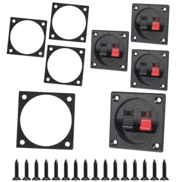 Imagem de 4 peças caixa de alto-falante quadrado copo terminal 2,2 polegadas mola bidirecional subwoofer terminais conector de fio com almofada de esponja e parafusos de montagem conectores de copos estéreo