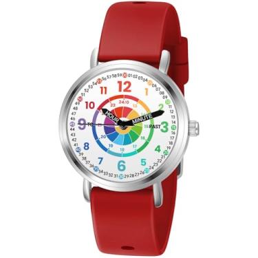 Imagem de Afcrho Relógios infantis, relógio infantil para aprendizagem, hora de aprendizagem e tempo fácil de ler, relógio analógico para meninos e meninas de 3 a 11 anos, 15. Mostrador de dardo, pulseira