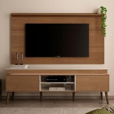 Imagem de Rack com Painel para TV Até 60 Polegadas e Led Lumina Cinamomo/Off White - Pnr Móveis