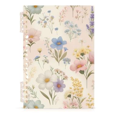 Imagem de Burbuja Caderno retrô de flores de jardim, papel pautado universitário A5 com 60 folhas, fichário para escritório, 1 pacote