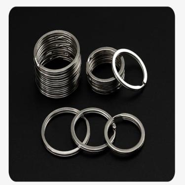 Imagem de Porta-chaves pacote com 10 cordões metálicos redondos divididos de 28 mm prata, design resistente polido para casa, carro e artesanato, cordões de organização, abertura