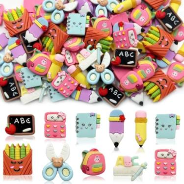 Imagem de Amuletos de resina de volta às aulas, 36 peças de materiais escolares, lindos pingentes de professor de desenho animado, lápis de resina, enfeites de papelaria de maçã para clipes de cabelo, capa de