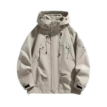 Imagem de Jaqueta Impermeável Com Capuz Para Homens, Zíper, Cargo, Bomber Preto,