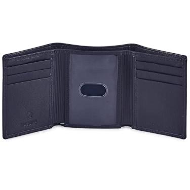 Imagem de Carteira masculina de couro com dobra tripla - Carteira de couro minimalista fina para viagem com bloqueio de RFID, Midnight Navy Nappa, 4 x 3.25 x 0.75"