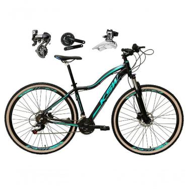 Imagem de Bicicleta Aro 29 Ksw Mwza Feminina Shimano Altus 24v Freio A Disco Hidráulico Garfo Com Trava preto-Azul Tam: 17
