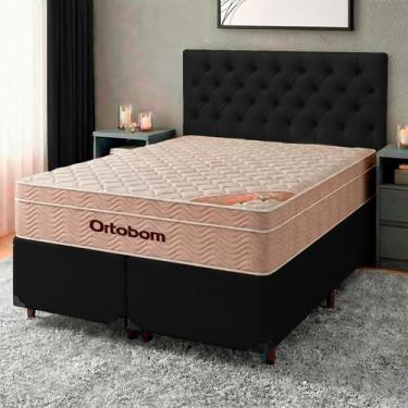 Imagem de Conjunto Cama Box Preto Queen + Colchão Molas Ensacadas Airtech Ortobo
